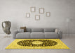 Machine Washable Medallion Yellow Traditional Rug in a Living Room, wshtr4666yw