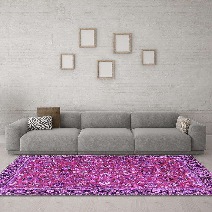 Machine Washable Oriental Purple Traditional Area Rugs in a Living Room, wshtr4667pur