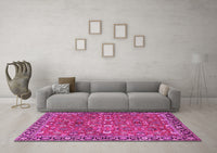 Machine Washable Oriental Pink Traditional Rug, wshtr4667pnk