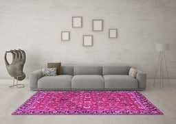 Machine Washable Oriental Pink Traditional Rug in a Living Room, wshtr4667pnk