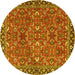 Round Machine Washable Oriental Yellow Traditional Rug, wshtr4667yw