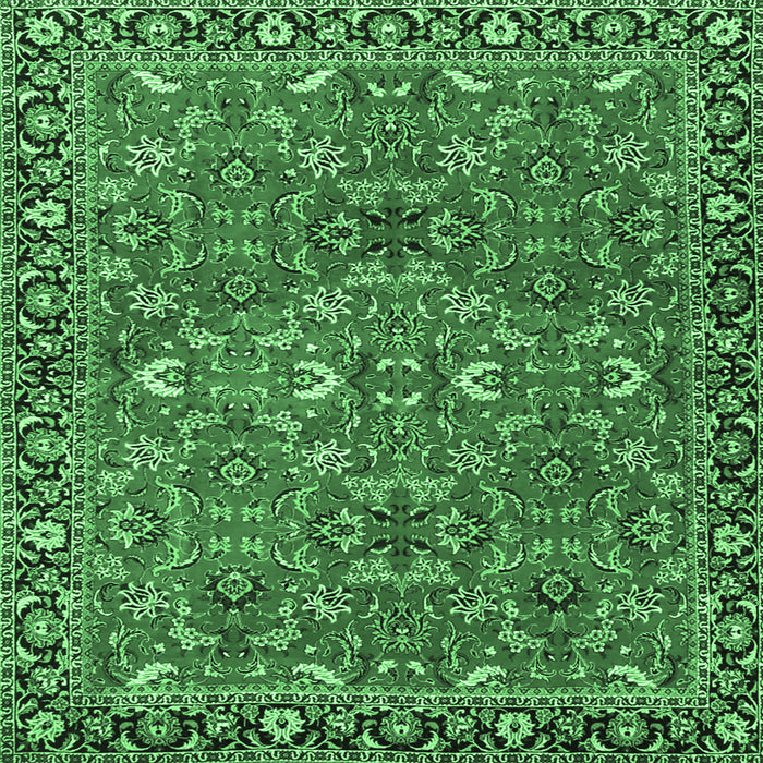 Square Machine Washable Oriental Emerald Green Traditional Area Rugs, wshtr4667emgrn