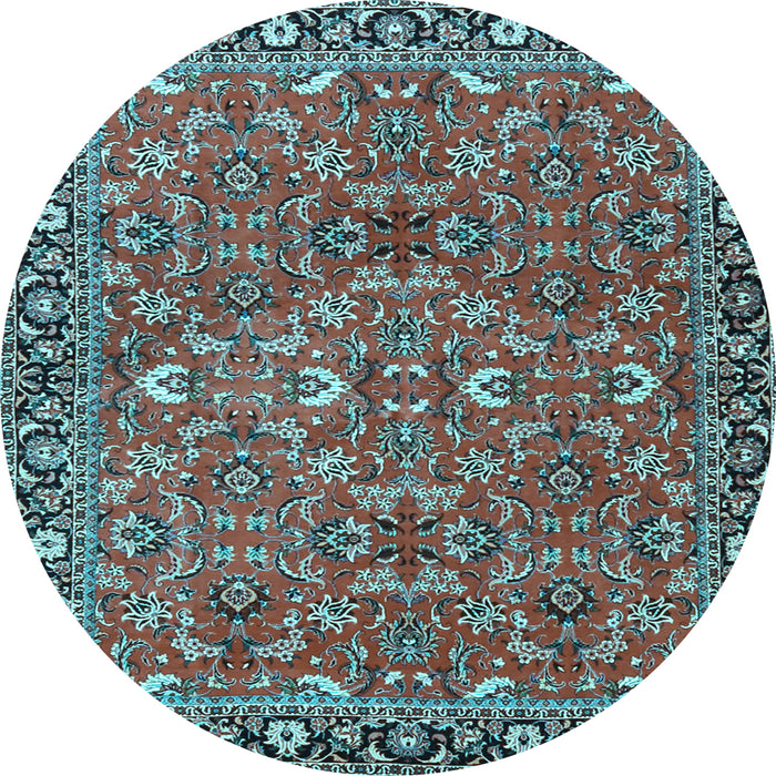 Round Machine Washable Oriental Light Blue Traditional Rug, wshtr4667lblu