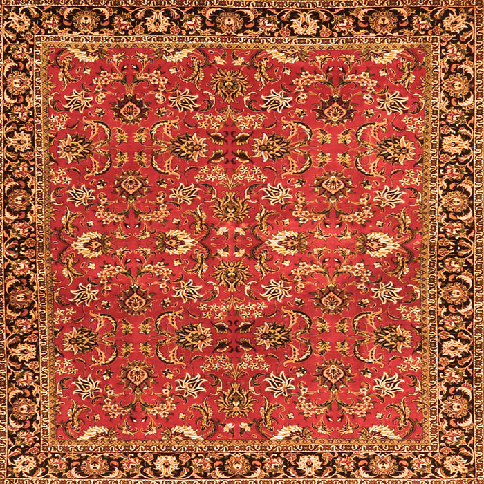 Round Machine Washable Oriental Orange Traditional Area Rugs, wshtr4667org