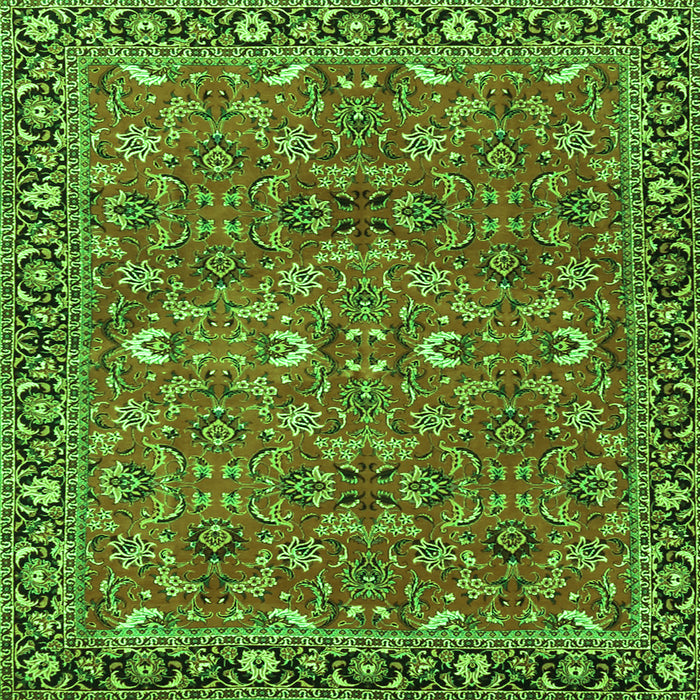 Round Machine Washable Oriental Green Traditional Area Rugs, wshtr4667grn