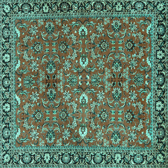 Square Machine Washable Oriental Turquoise Traditional Area Rugs, wshtr4667turq
