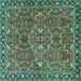 Square Machine Washable Oriental Turquoise Traditional Area Rugs, wshtr4667turq