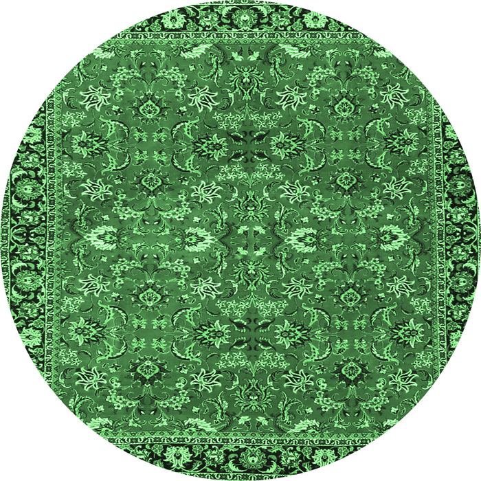 Round Oriental Emerald Green Traditional Rug, tr4667emgrn