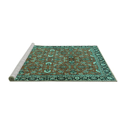 Sideview of Machine Washable Oriental Turquoise Traditional Area Rugs, wshtr4667turq