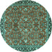 Round Machine Washable Oriental Turquoise Traditional Area Rugs, wshtr4667turq