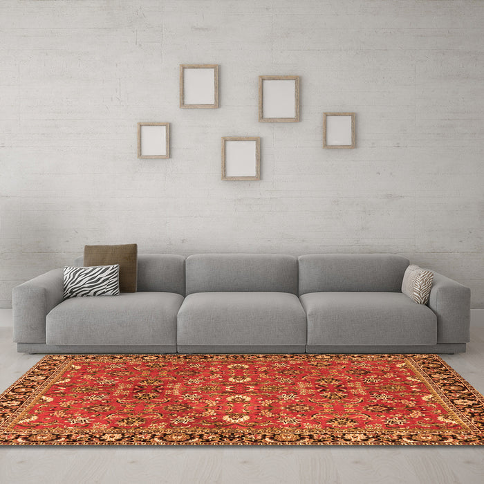 Machine Washable Oriental Orange Traditional Area Rugs in a Living Room, wshtr4667org