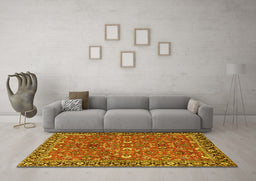 Machine Washable Oriental Yellow Traditional Rug in a Living Room, wshtr4667yw