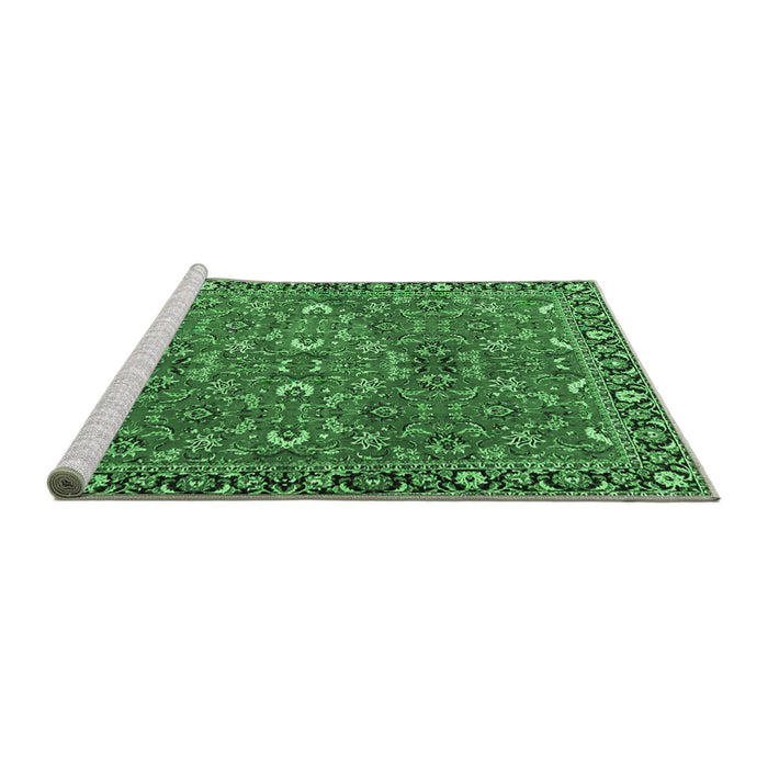 Sideview of Machine Washable Oriental Emerald Green Traditional Area Rugs, wshtr4667emgrn