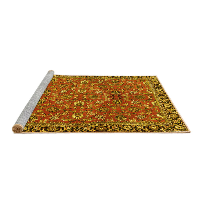 Sideview of Machine Washable Oriental Yellow Traditional Rug, wshtr4667yw