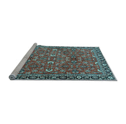 Sideview of Machine Washable Oriental Light Blue Traditional Rug, wshtr4667lblu