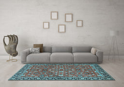 Machine Washable Oriental Light Blue Traditional Rug in a Living Room, wshtr4667lblu