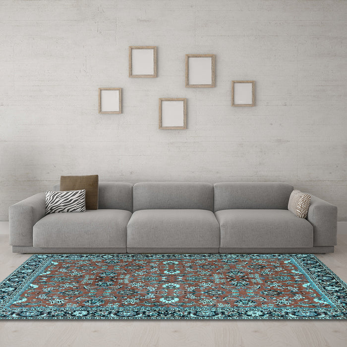 Machine Washable Oriental Light Blue Traditional Rug in a Living Room, wshtr4667lblu