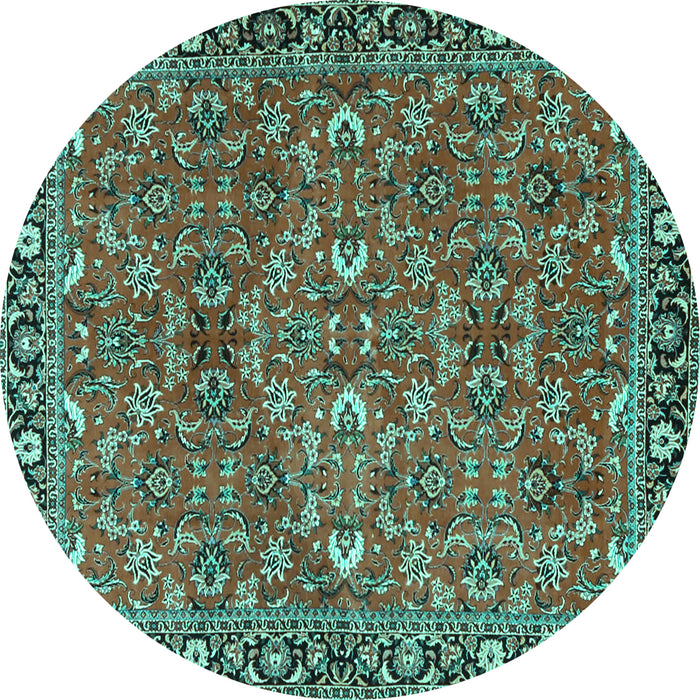 Round Oriental Turquoise Traditional Rug, tr4667turq