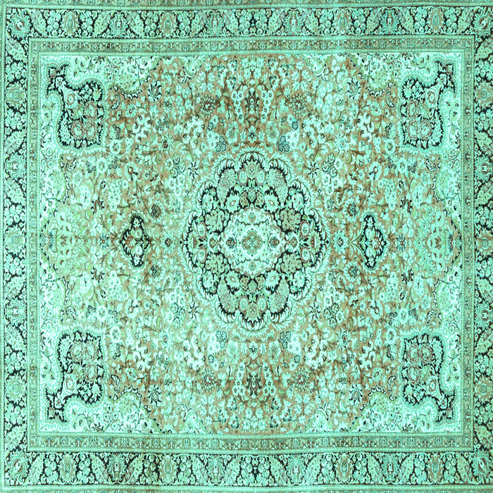 Square Medallion Turquoise Traditional Rug, tr4668turq