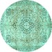 Round Medallion Turquoise Traditional Rug, tr4668turq