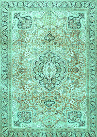 Medallion Turquoise Traditional Rug, tr4668turq