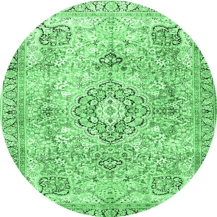 Round Machine Washable Medallion Emerald Green Traditional Area Rugs, wshtr4668emgrn