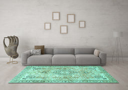 Machine Washable Medallion Turquoise Traditional Area Rugs in a Living Room,, wshtr4668turq