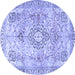 Round Machine Washable Medallion Blue Traditional Rug, wshtr4668blu