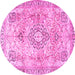 Round Machine Washable Medallion Pink Traditional Rug, wshtr4668pnk