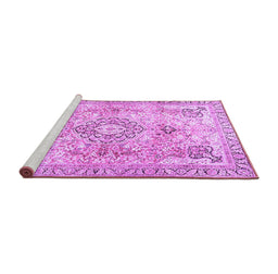 Sideview of Machine Washable Medallion Purple Traditional Area Rugs, wshtr4668pur