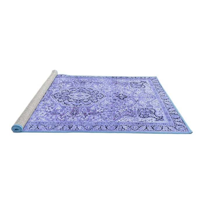 Sideview of Machine Washable Medallion Blue Traditional Rug, wshtr4668blu