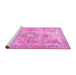 Sideview of Machine Washable Medallion Pink Traditional Rug, wshtr4668pnk