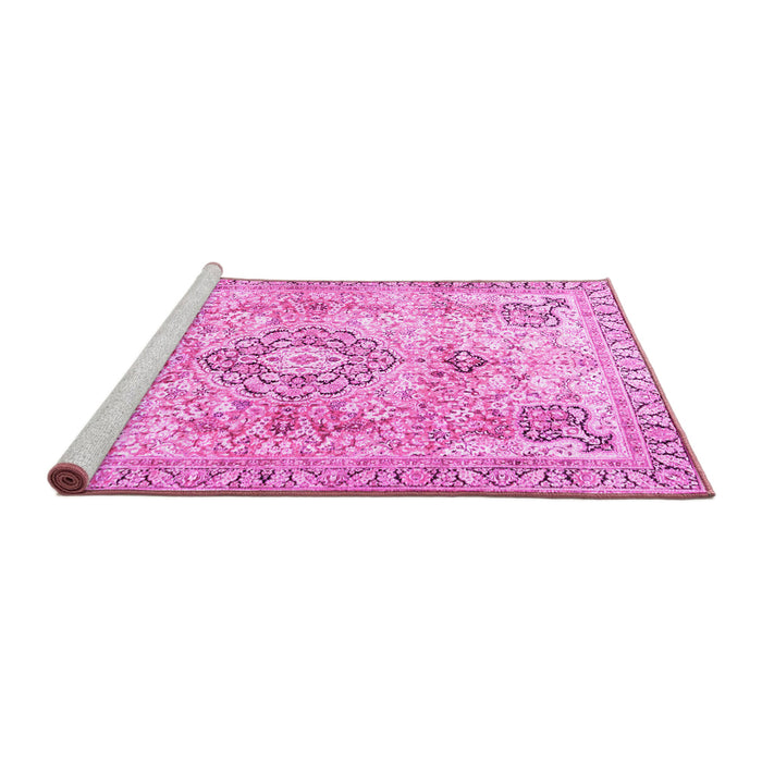 Sideview of Machine Washable Medallion Pink Traditional Rug, wshtr4668pnk