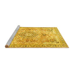 Sideview of Machine Washable Medallion Yellow Traditional Rug, wshtr4668yw