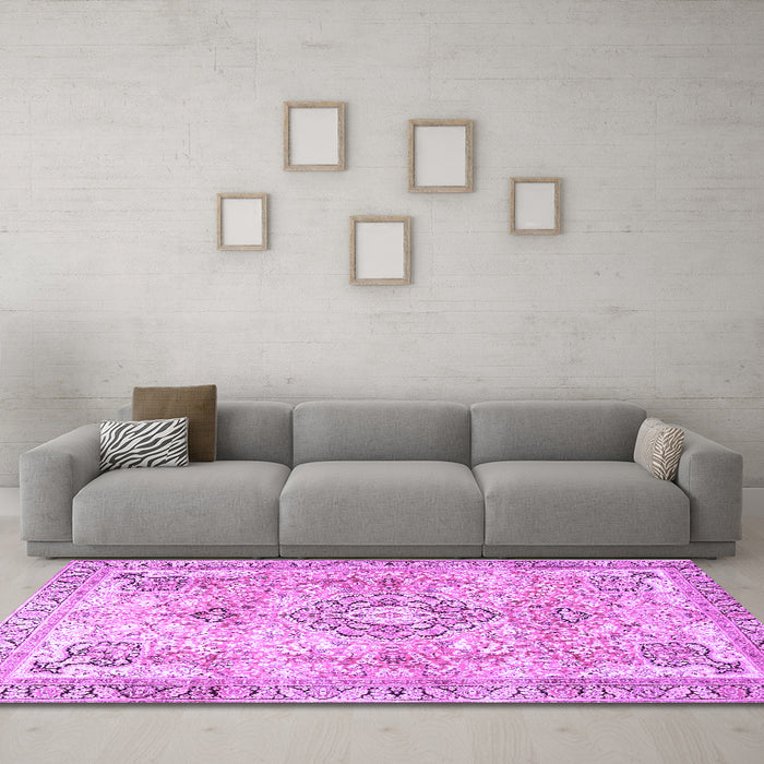 Machine Washable Medallion Purple Traditional Area Rugs in a Living Room, wshtr4668pur
