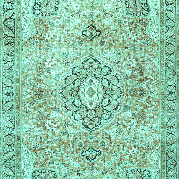 Machine Washable Medallion Turquoise Traditional Area Rugs, wshtr4668turq