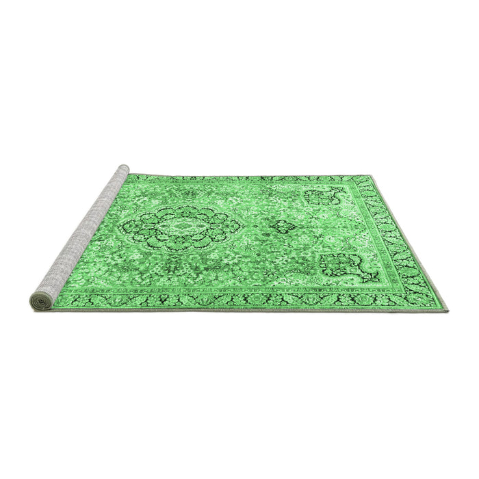 Sideview of Machine Washable Medallion Emerald Green Traditional Area Rugs, wshtr4668emgrn