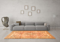 Machine Washable Medallion Orange Traditional Rug, wshtr4668org