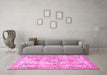 Machine Washable Medallion Pink Traditional Rug in a Living Room, wshtr4668pnk