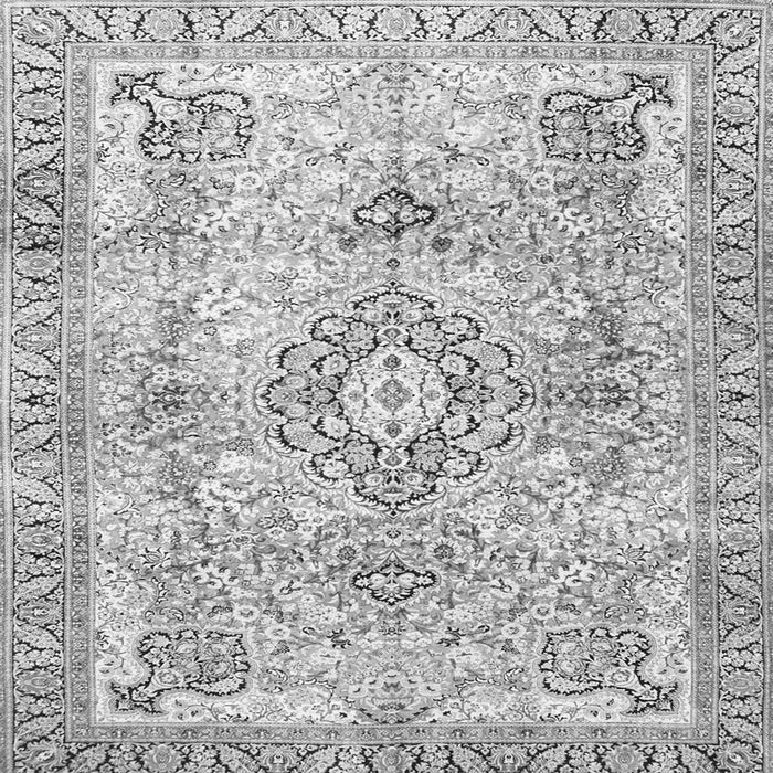 Round Machine Washable Medallion Gray Traditional Rug, wshtr4668gry