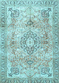 Medallion Light Blue Traditional Rug, tr4668lblu