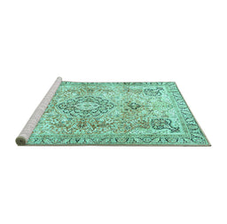 Sideview of Machine Washable Medallion Turquoise Traditional Area Rugs, wshtr4668turq