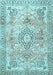 Machine Washable Medallion Light Blue Traditional Rug, wshtr4668lblu