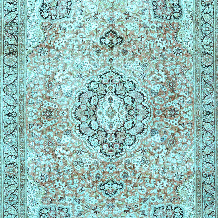 Machine Washable Medallion Light Blue Traditional Rug, wshtr4668lblu