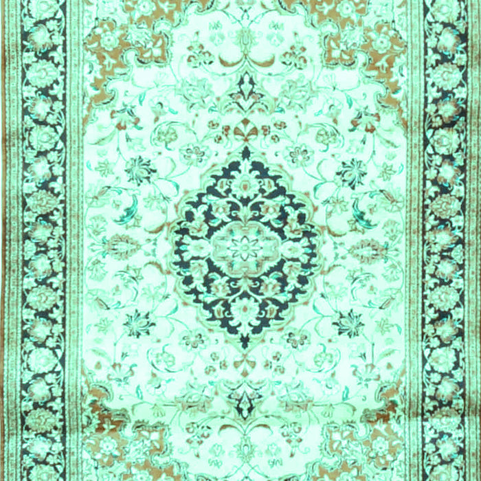 Machine Washable Medallion Turquoise Traditional Area Rugs, wshtr4669turq