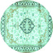 Round Medallion Turquoise Traditional Rug, tr4669turq