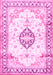 Machine Washable Medallion Pink Traditional Rug, wshtr4669pnk