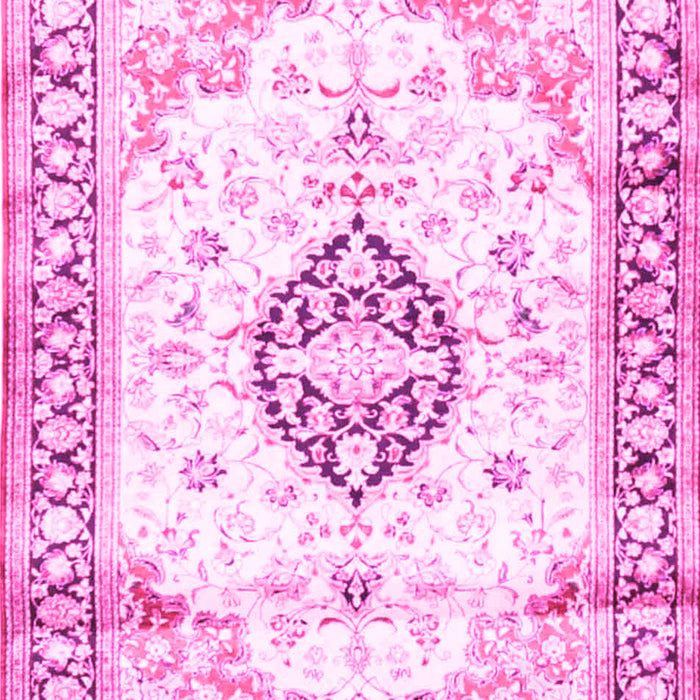 Machine Washable Medallion Pink Traditional Rug, wshtr4669pnk