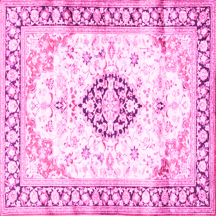Square Machine Washable Medallion Pink Traditional Rug, wshtr4669pnk