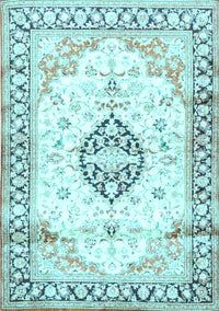 Medallion Light Blue Traditional Rug, tr4669lblu